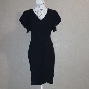 Black Sheath Midi Dress with Flutter Sleeves